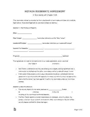 Free Download PDF Books, Nevada Roommate Agreement Form Template