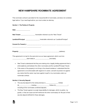 New Hampshire Roommate Rental Agreement Form Template