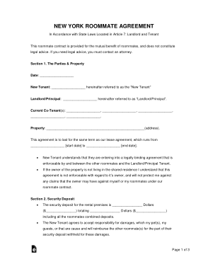 Free Download PDF Books, New York Roommate Agreement Form Template