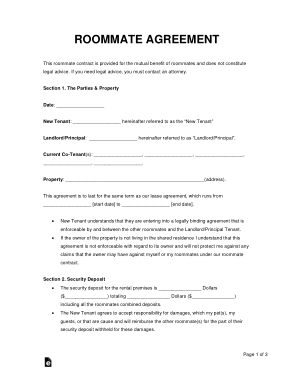 Roommate Agreement Form Template