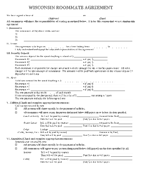 Wisconsin Roommate Agreement Form Template