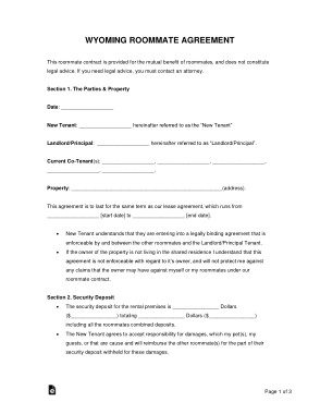 Wyoming Roommate Agreement Form Template
