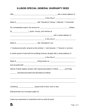 Illinois Special Warranty Deed Form Template
