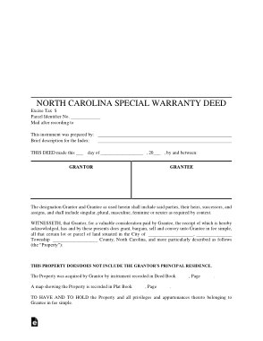 North Carolina Special Warranty Deed Form Template