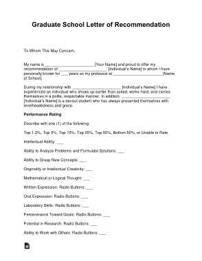 Graduate School Letter Of Recommendation Template