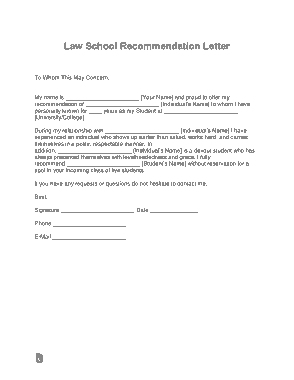 Law School Recommendation Letter Template