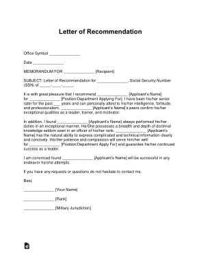 Military Letter Of Recommendation Template