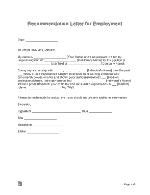 Recommendation Letter For Employment Template