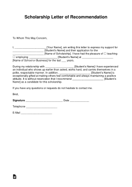 Scholarship Letter Of Recommendation Template