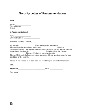 Free Download PDF Books, Sorority Recommendation Letter Template