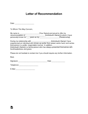 Standard Letter Of Recommendation For Employment Template