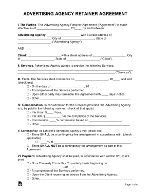 Advertising Agency Retainer Agreement Form Template