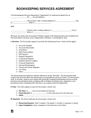 Bookkeeping Services Agreement Form Template
