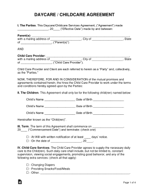 Free Download PDF Books, Daycare Childcare Agreement Form Template
