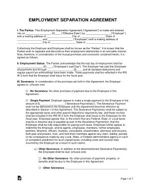 Employment Separation Agreement Form Template