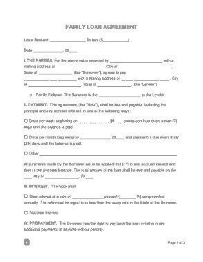 Family Loan Agreement Form Template