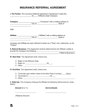 Insurance Referral Agreement Form Template