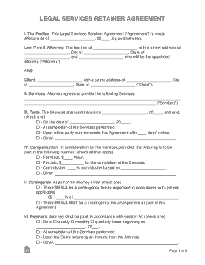 Legal Services Retainer Agreement Form Template