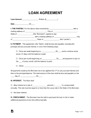 Loan Agreement Form Template