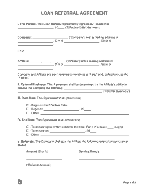 Loan Referral Agreement Form Template