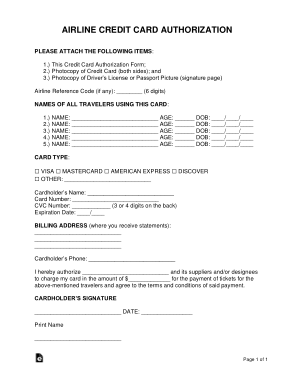 Airline Credit Card Authorization Form Template