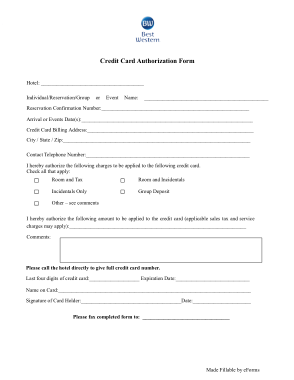 Best Western Hotel Credit Card Authorization Form Template