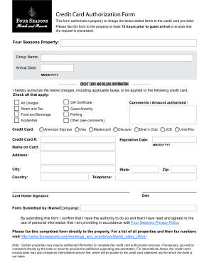 Four Seasons Credit Card Authorization Form Template