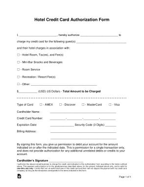Hotel Credit Card Authorization Form Template