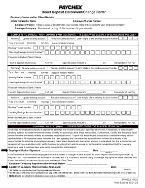Paychex Direct Deposit Authorization Form Template
