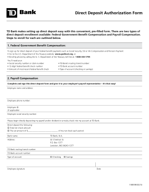 Td Bank Direct Deposit Authorization Form Template