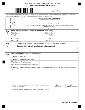 Tricare Prior Authorization Form Compound Medications Fillable Template