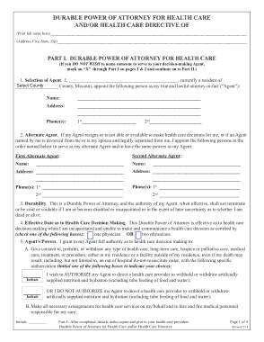 Missouri Durable Power Of Attorney For Health Care Form Template