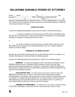 Oklahoma Durable Power Of Attorney Form Template