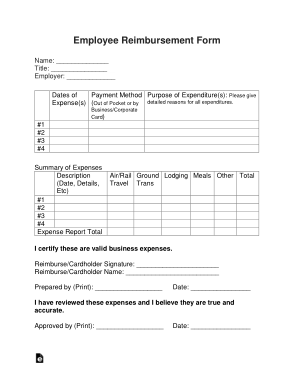 Employee Reimbursement Form Template