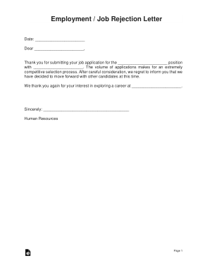 Employment Job Rejection Letter Form Template