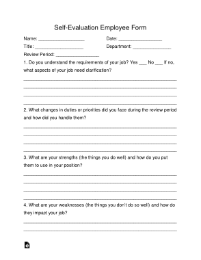 Self Evaluation Employee Form Template