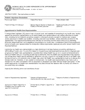 Indiana Health Care Representative Appointment Form Template