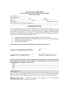 Iowa Do Not Resuscitate Order Form Template