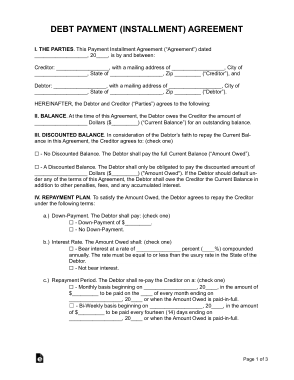 Free Download PDF Books, Debt Payment Installment Agreement Form Template