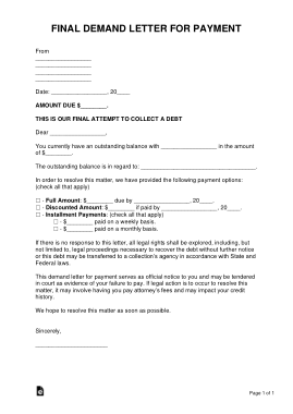Final Demand For Payment Form Template
