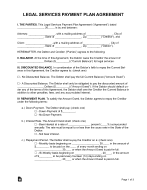 Legal Services Payment Plan Agreement Form Template