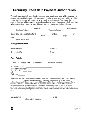 Recurring Credit Card Payment Authorization Form Template