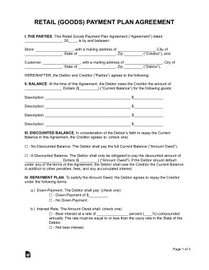 Retail Goods Payment Plan Agreement Form Template
