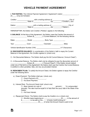 Vehicle Payment Agreement Form Template