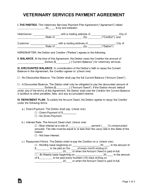 Veterinary Services Payment Plan Agreement Form Template