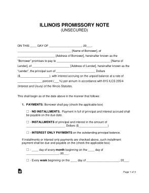 Illinois Unsecured Promissory Note Form Template