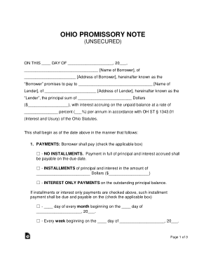 Ohio Unsecured Promissory Note Form Template