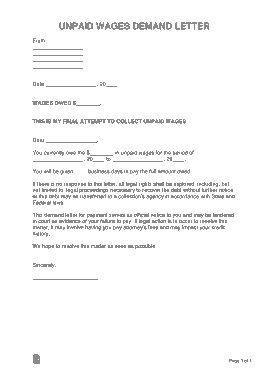 Unpaid Wages Demand Letter Template