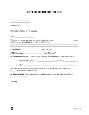 Letter of Intent To Sue Sample Letter Template