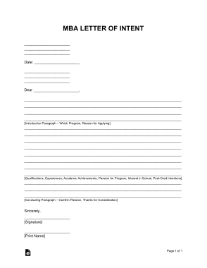Mba Letter of Intent Sample Letter Template